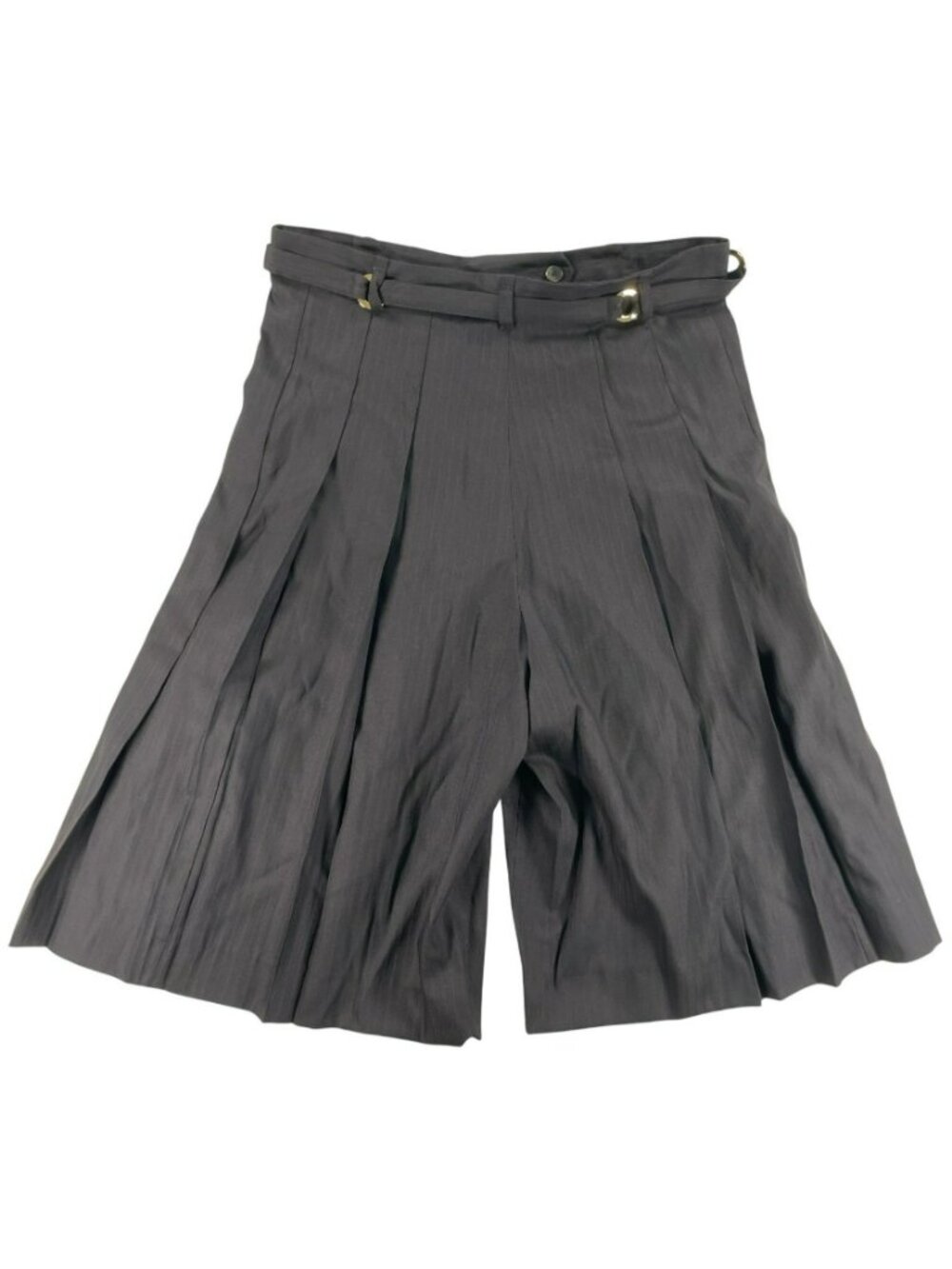 Sandro Marine Pleated Culotte Black Shorts Gold Buttons Wool-Lyocell Wmn's Sz 10 - Picture 2 of 12
